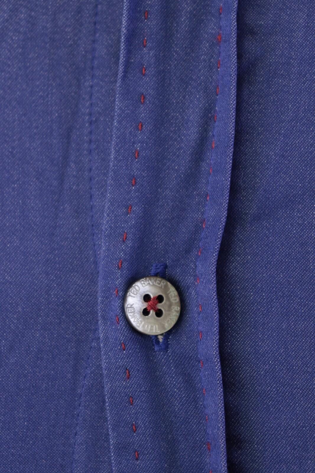 Ted Baker Ted Baker London Blue Floral Collar Dress Shirt Size 3 Size US M / EU 48-50 / 2 - 6 Thumbnail