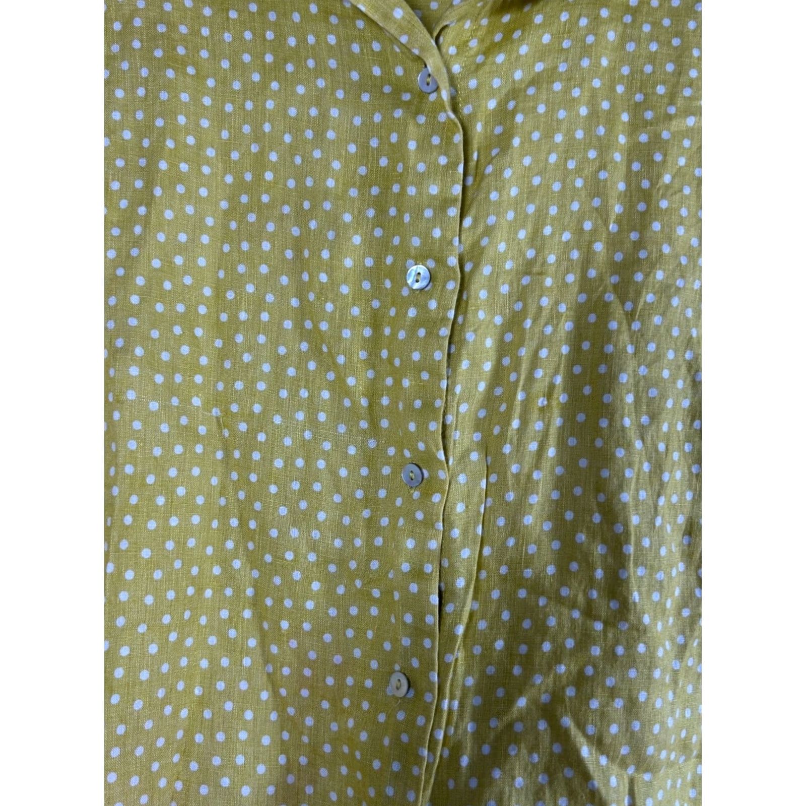 Rachel Zoe Rachel Zoe Womens Yellow White Polka Dot Linen Button-Down Blouse Shirt Small Size S / US 4 / IT 40 - 2 Thumbnail