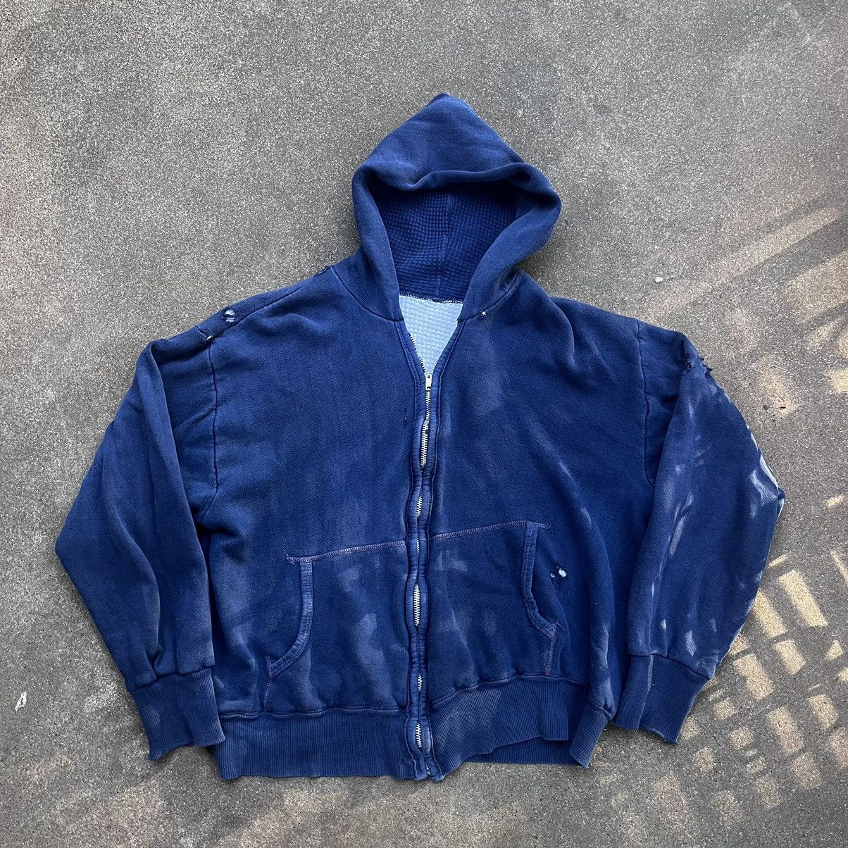 Vintage distressed blue thermal hoodie Medium
