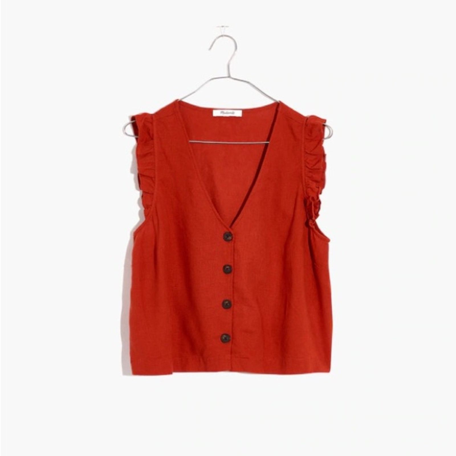 Madewell Madewell Linen-Blend Ruffle Crop Tank Womens 4 Etruscan Clay Size S / US 4 / IT 40 - 4 Thumbnail