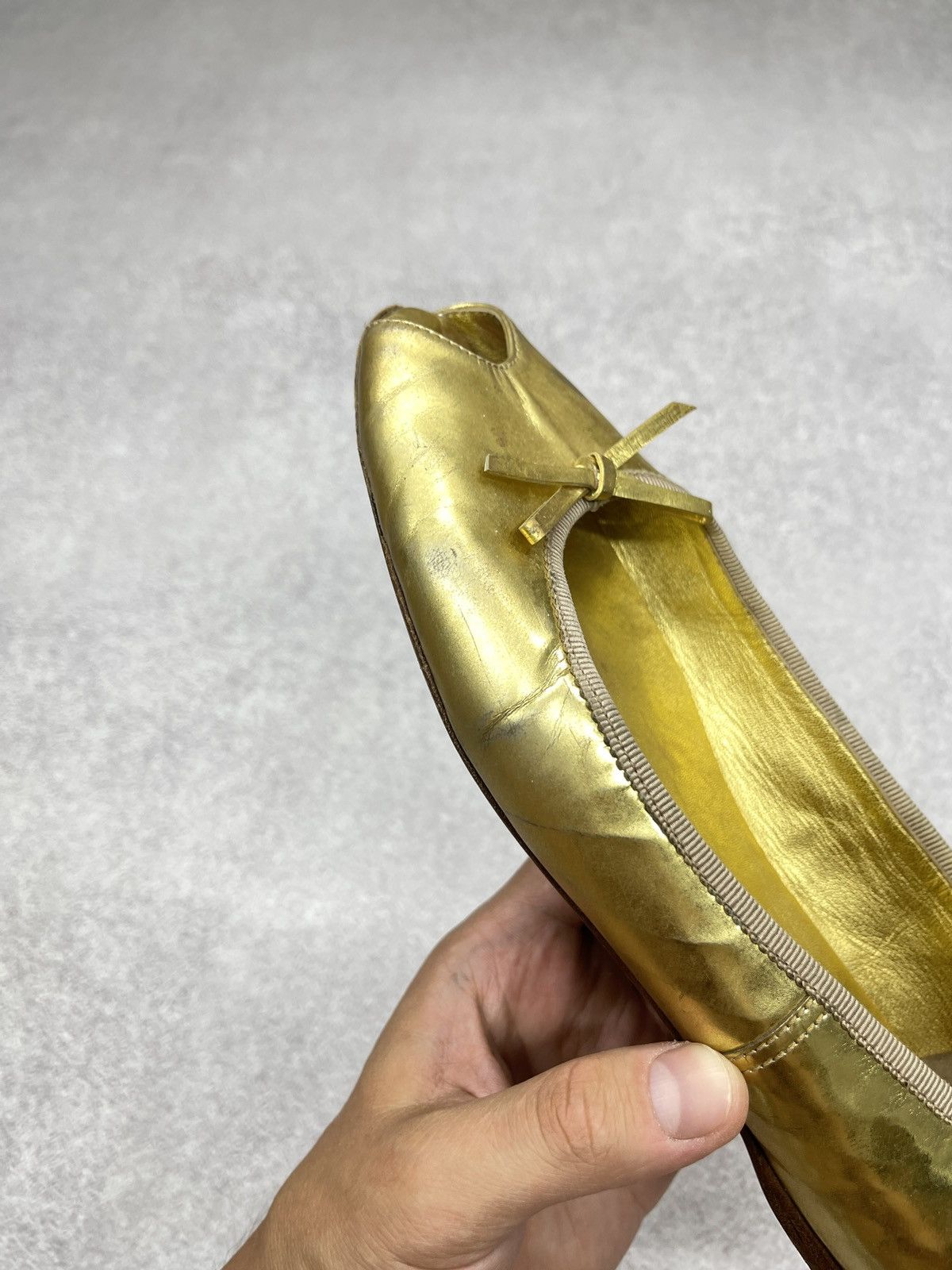 Prada Vintage Leather Prada Ballet Flats Shoes Gold Retro Luxury Size US 8.5 / IT 38.5 - 9 Thumbnail