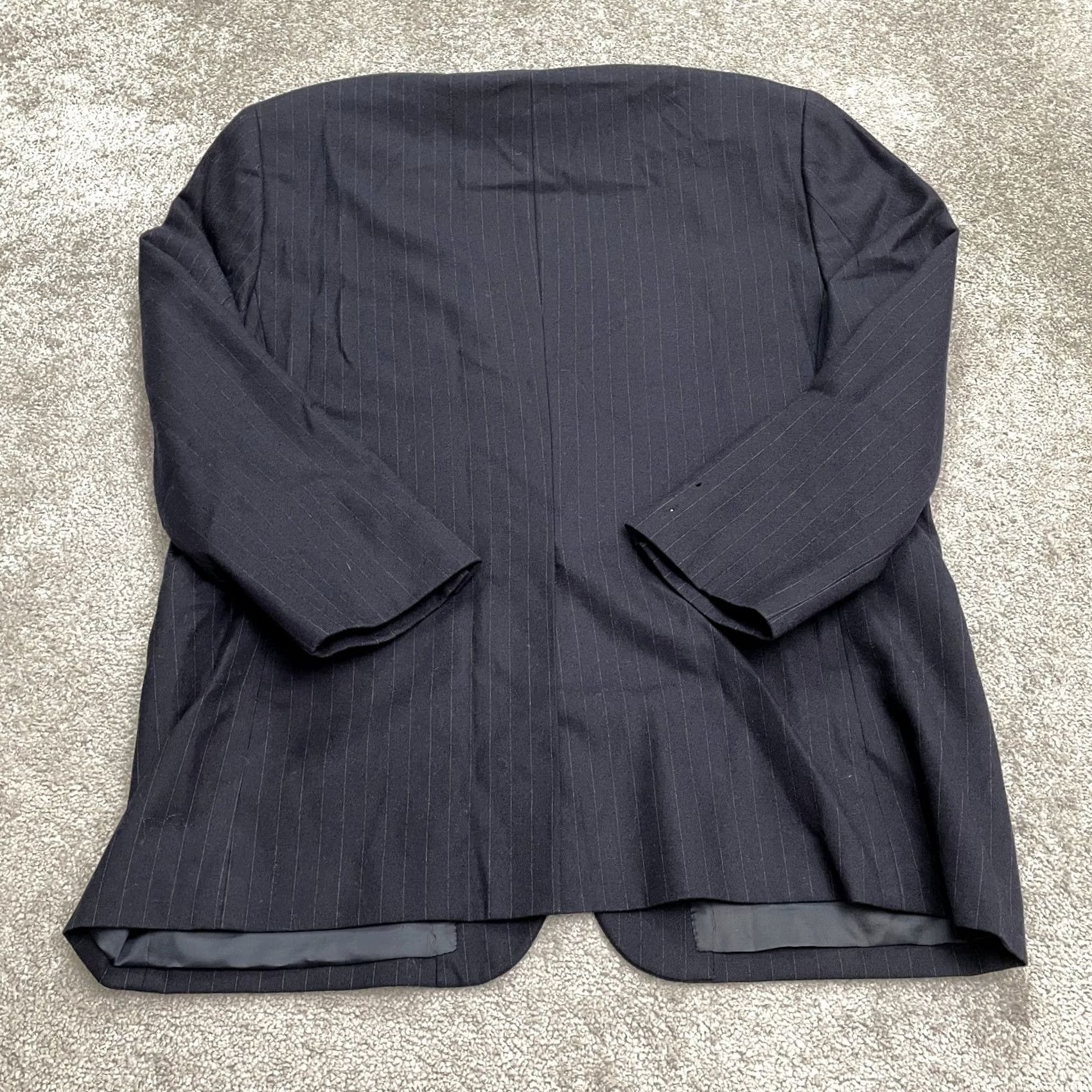 Hardy Amies Hardy Amies Blazer Jacket Mens 46R Navy Blue Striped Wool One-Button Notch Lapel Mid-Length Vintage No Size 46R - 2 Thumbnail
