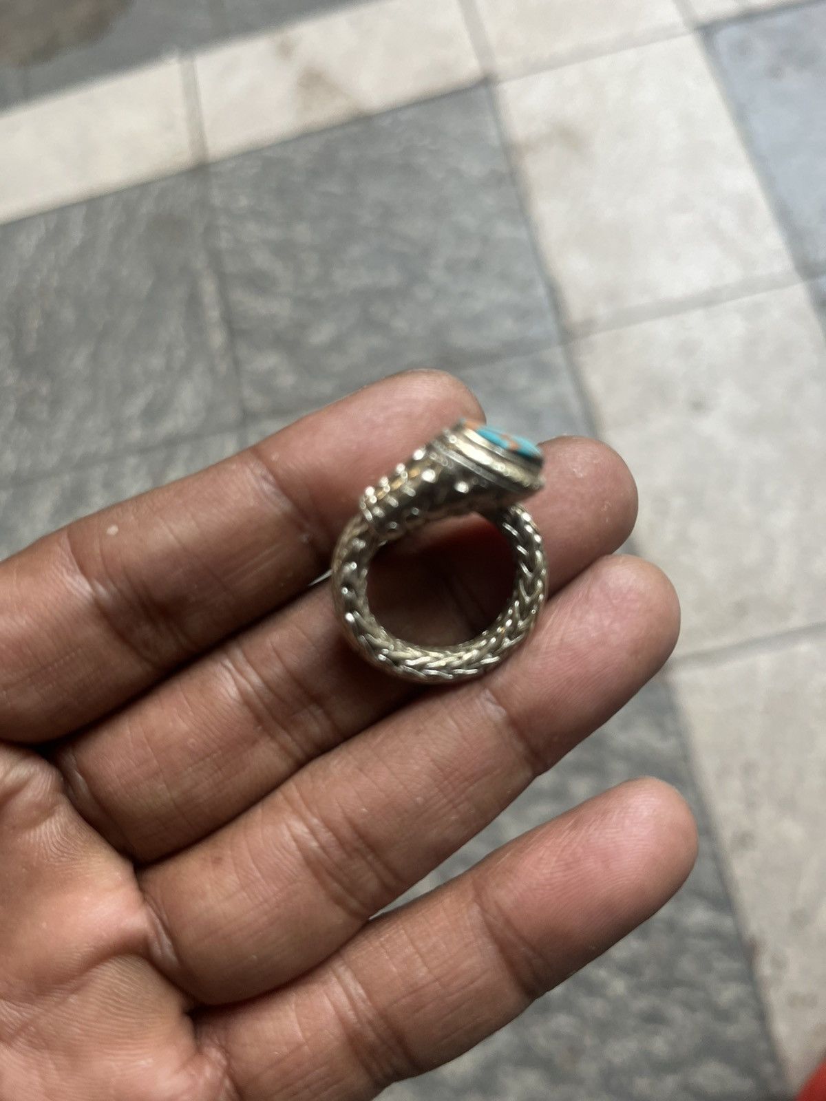 John Hardy Braided Silver Serpent Ring with Inlay Turquoise Stone Size ONE SIZE - 4 Thumbnail