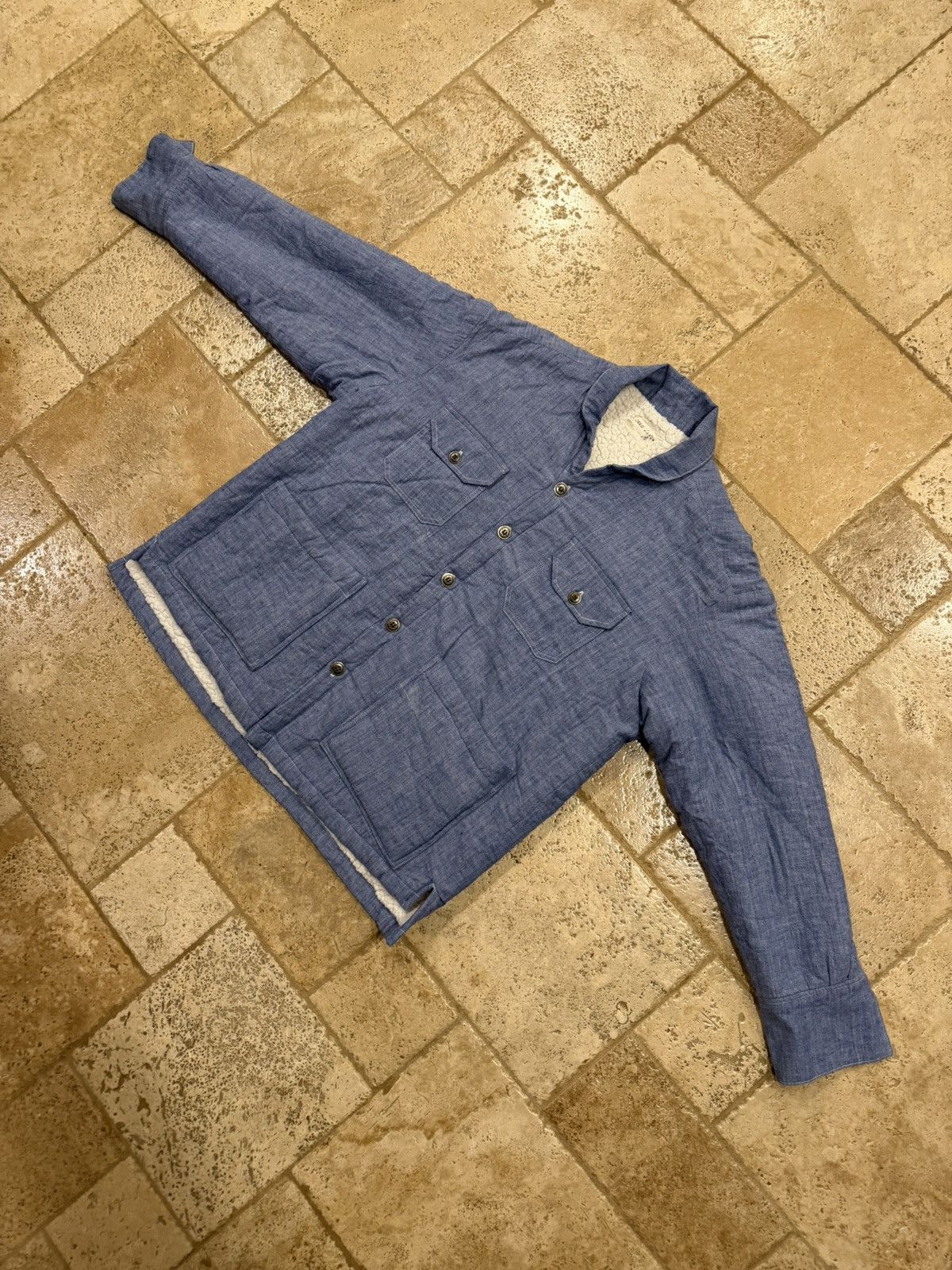 Greg Lauren Greg Lauren SS25 Blue Chambray Sherpa Lined Jacket Size US XL / EU 56 / 4 - 6 Thumbnail