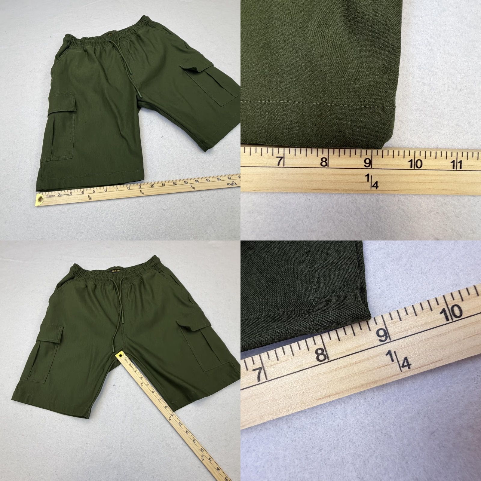 Vintage TECH TWILL Cargo Shorts Mens Medium Green Elastic Drawstring Pockets Casual Size US 31 - 8 Thumbnail