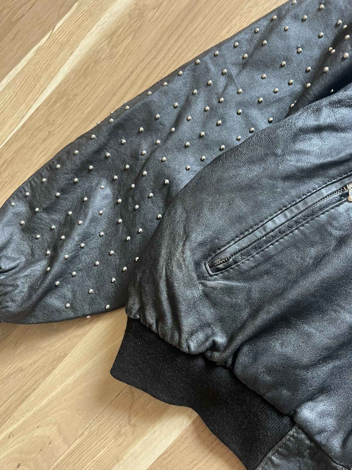 If Six Was Nine × Le Grande Bleu (L.G.B.) Vintage avant garde leather bomber jacket ma1 metal 99s Size M / US 6-8 / IT 42-44 - 4 Thumbnail