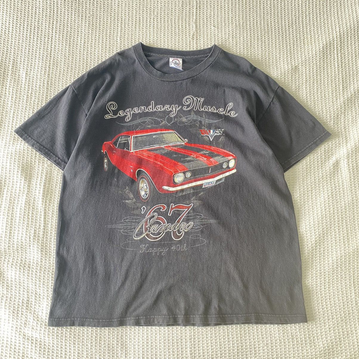 image of Racing Thrashed Faded Vintage Y2K Camaro 67 Legendary Tee in Black, Men's (Size XL)