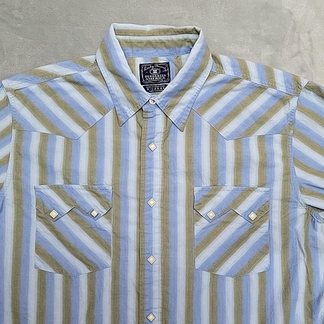 Lucky Brand Lucky Brand Shirt Mens XL Blue Green Striped Pearl Snap Long Sleeve Western Size US XL / EU 56 / 4 - 3 Thumbnail