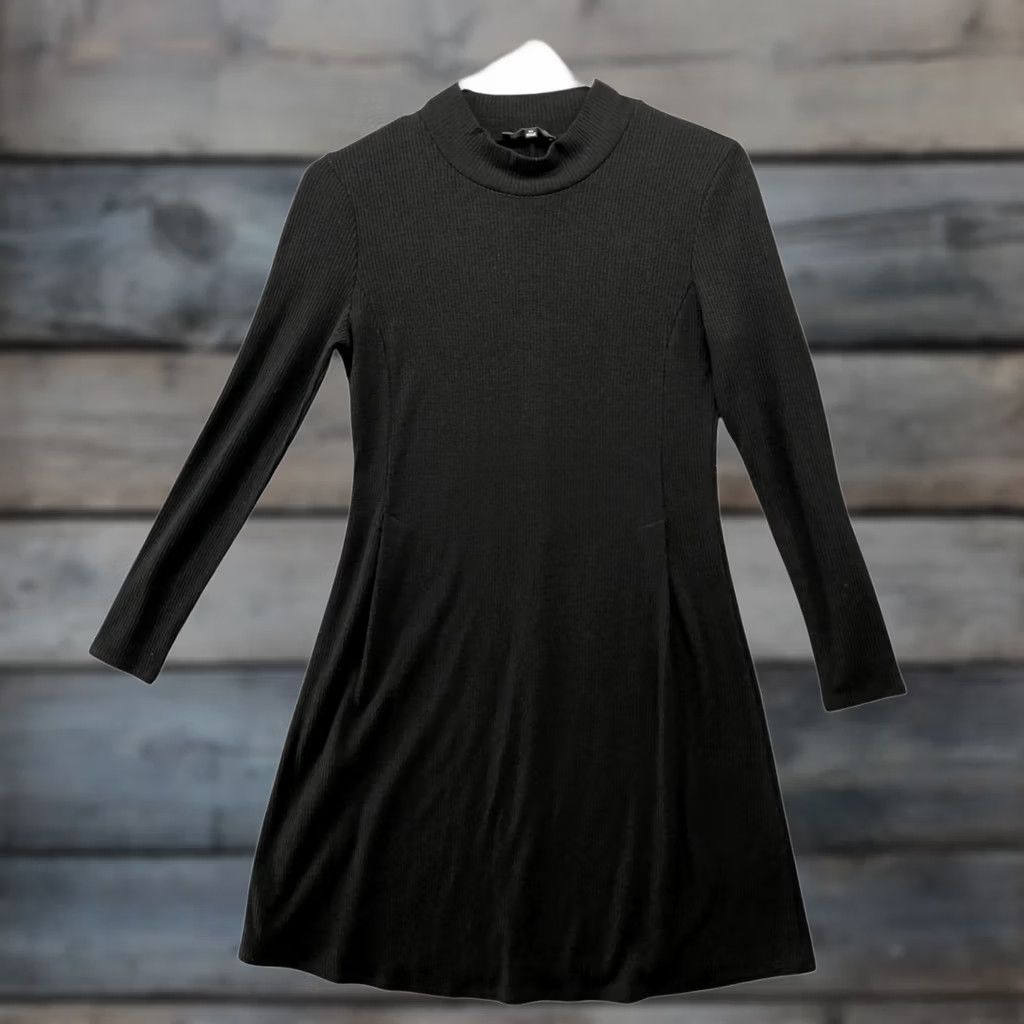 Madewell Madewell Long Sleeve Ribbed Mini Dress XS Black Mock Neck Pleated A-Line Women's Xs Dress Size XS / US 0-2 / IT 36-38 - 1 Thumbnail