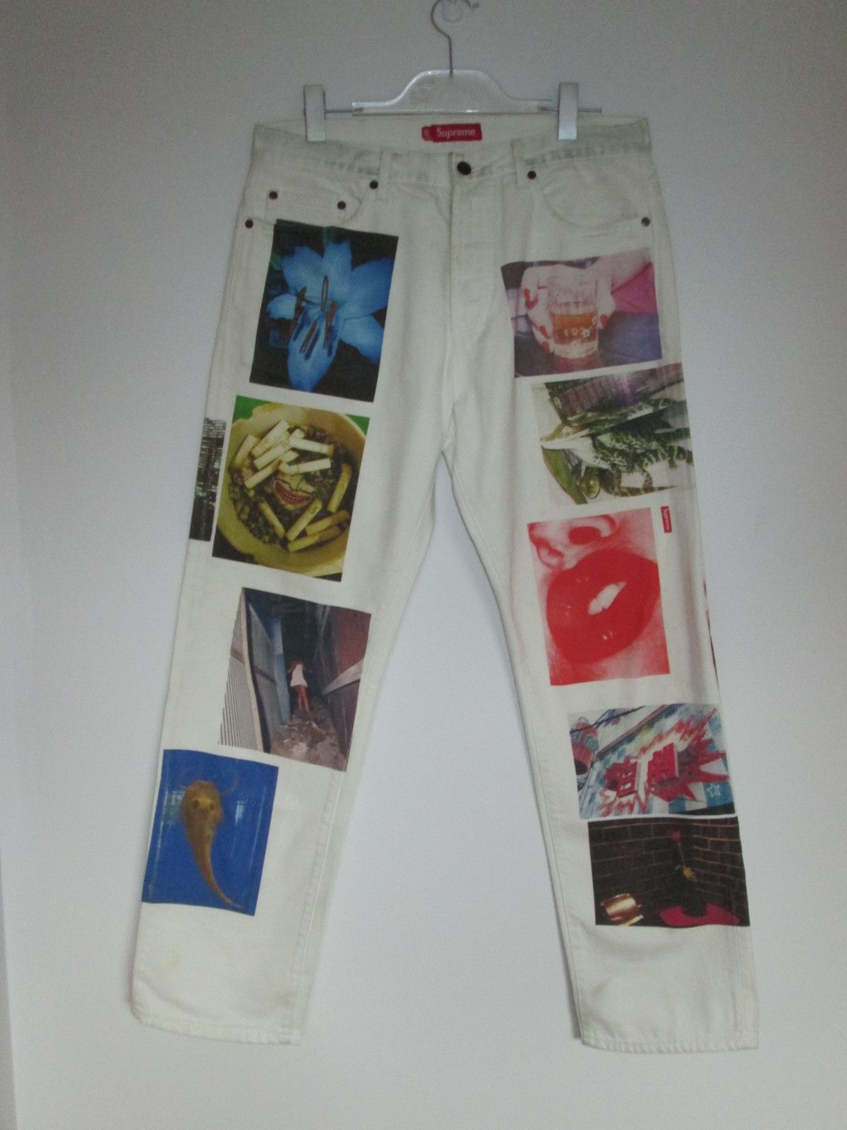 image of Supreme Daido Moriyama Printed Jeans in White, Men's (Size 32)