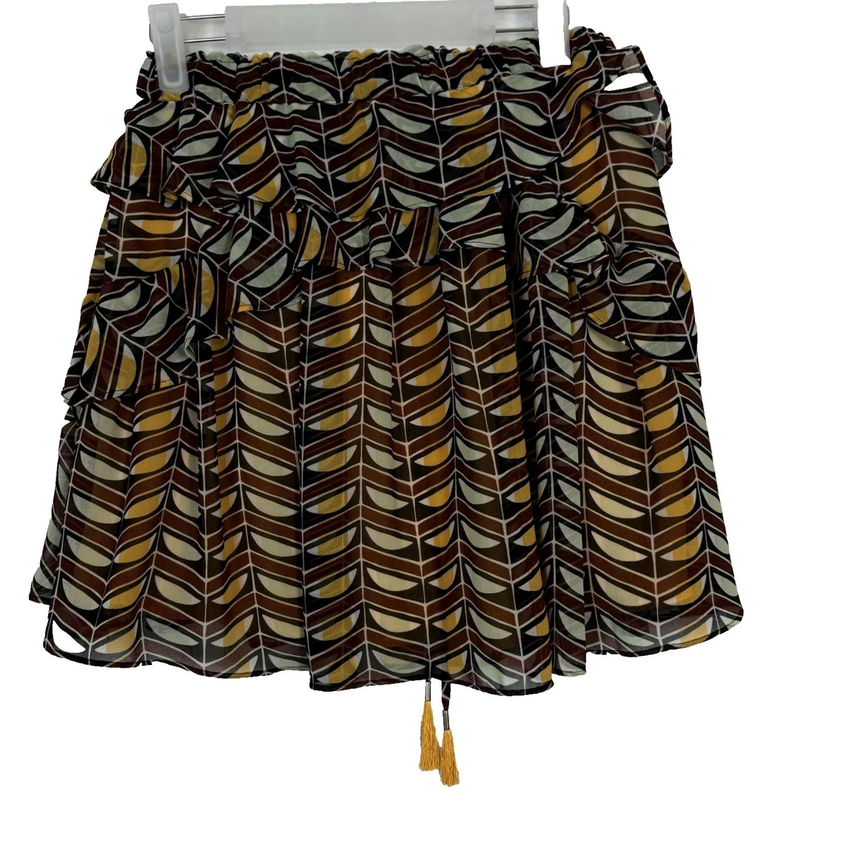 Scotch & Soda Scotch & Soda Mini Skirt Women’s XS Rust Black Gold Ruffled Tassel Cotton W217 Size 26" / US 2 / IT 38 - 2 Thumbnail