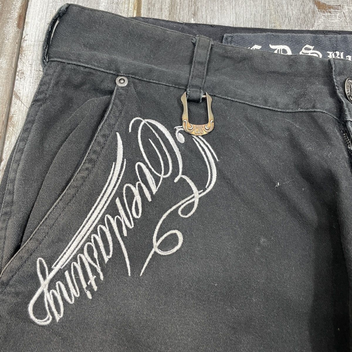 14th Addiction × Japanese Brand × Vintage Vintage CDS Black Sense Embroidery Faded Baggy Pant Size US 34 / EU 50 - 4 Thumbnail