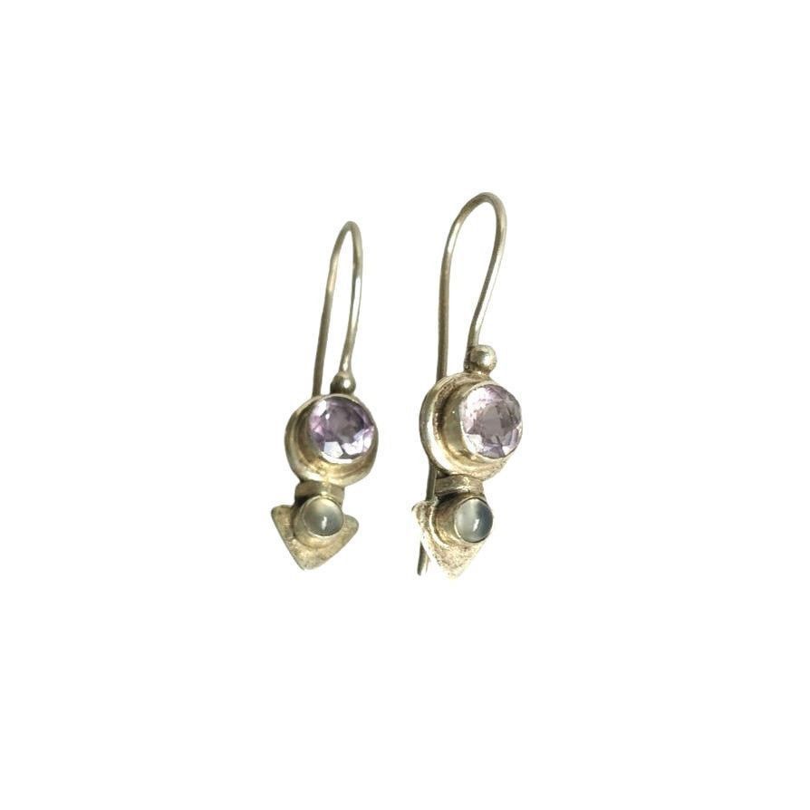 The Unbranded Brand Round Amethyst & Moonstone Dangle Earrings Sterling Silver Size ONE SIZE - 1 Thumbnail
