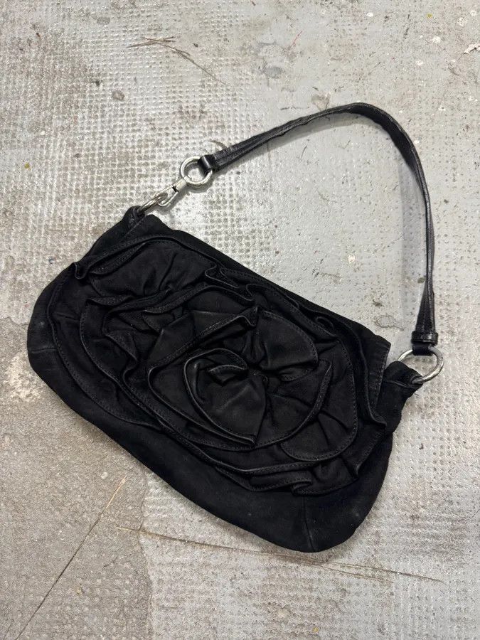 Saint Laurent Paris 2000s Yves Saint Laurent Flowers Black Suede Leather Handle Bag Size ONE SIZE - 2 Thumbnail