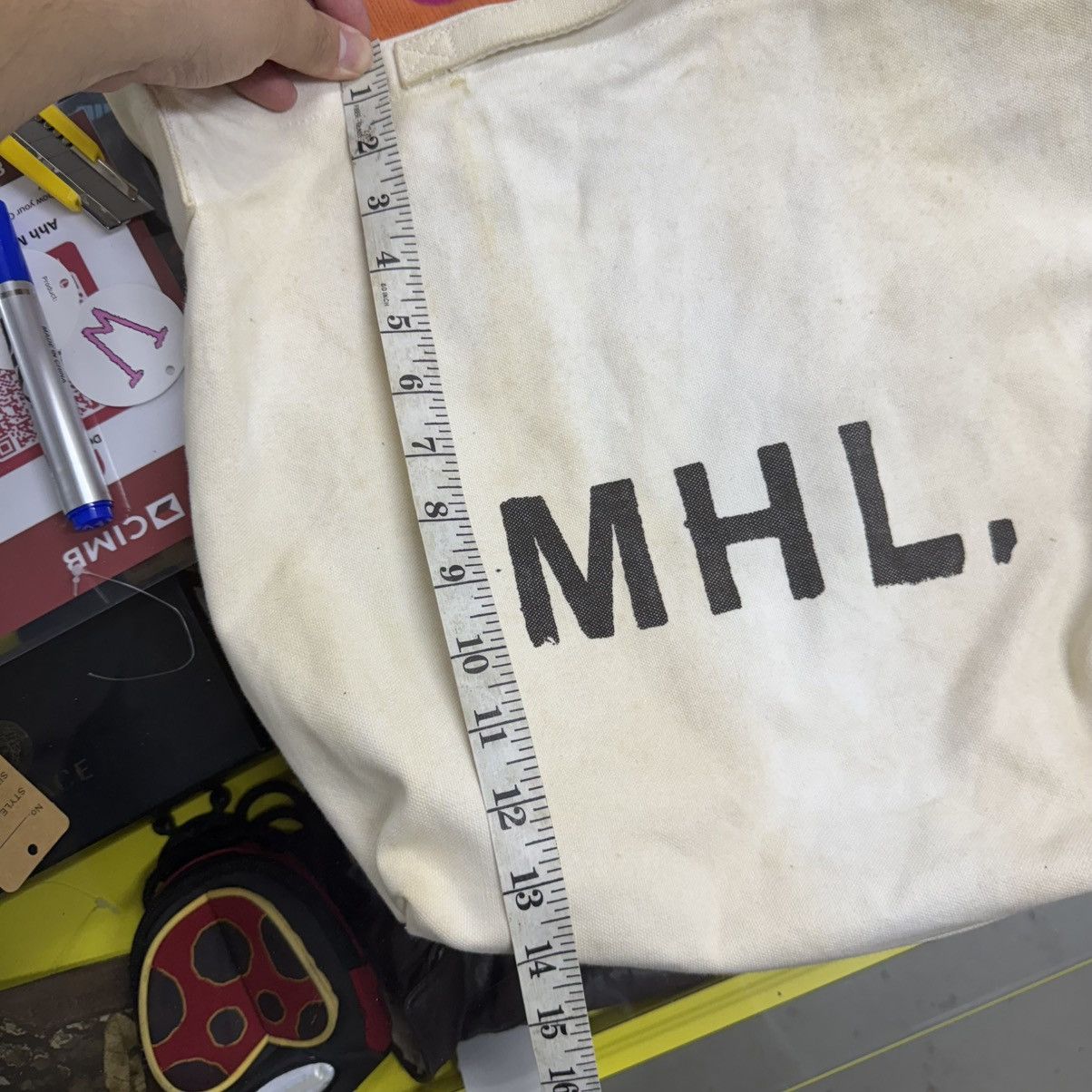 Japanese Brand MHL Margaret Howell Decay White Canvas Crossbody / Tote Bag Size ONE SIZE - 6 Thumbnail