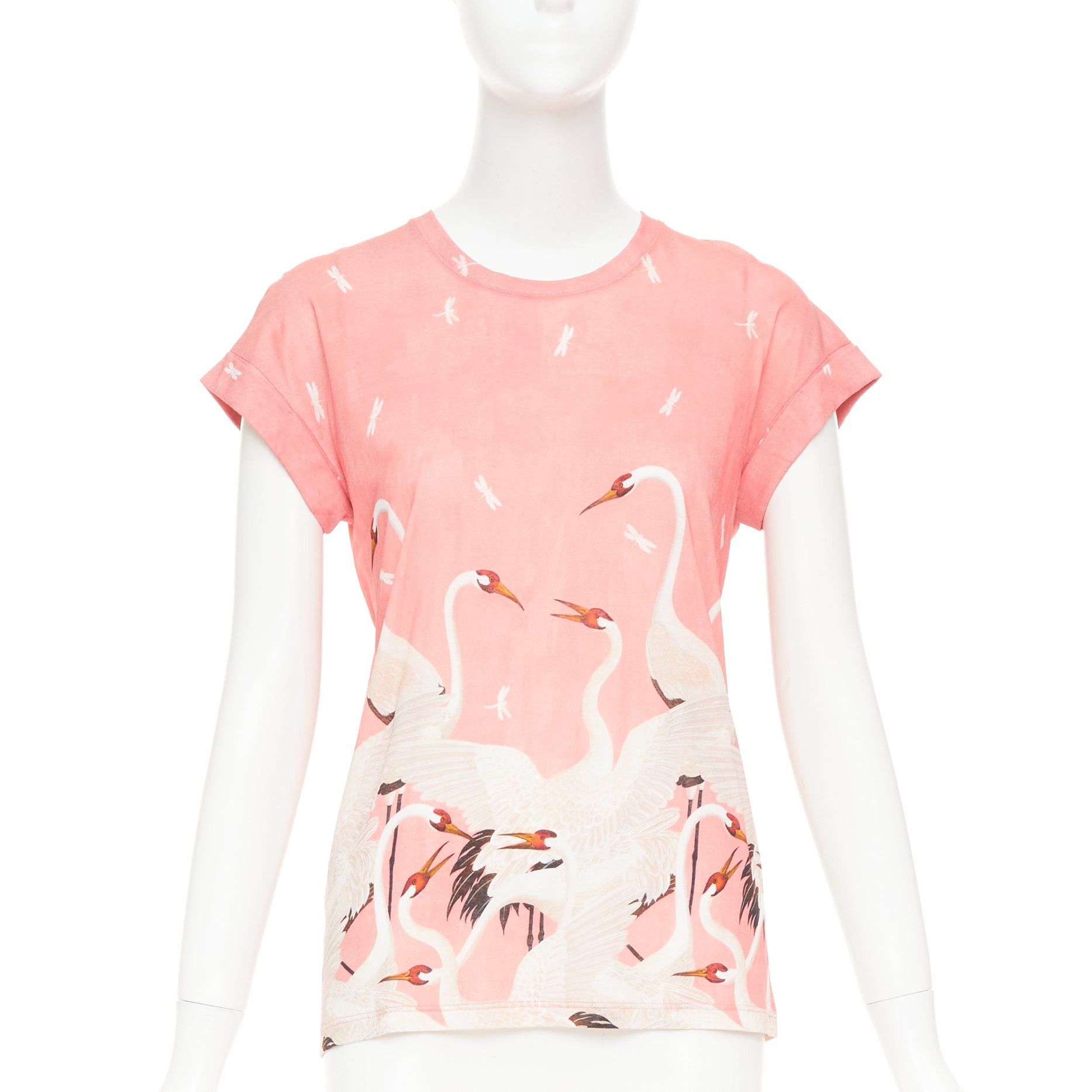 Gucci GUCCI Pre Fall 2016 pink cotton Heron Dragonfly print short sleeves crewneck t-shirt S Size S / US 4 / IT 40 - 1 Thumbnail