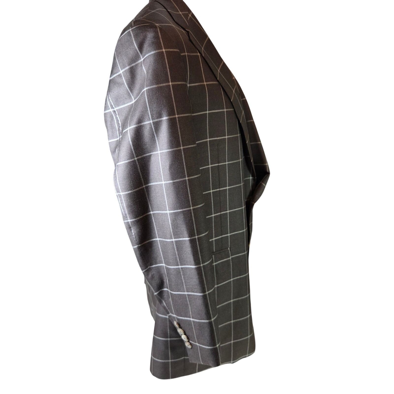 Samuelsohn Samuelsohn Earl Silk Camel Hair Windowpane Blazer 44L Size 44L - 15 Thumbnail