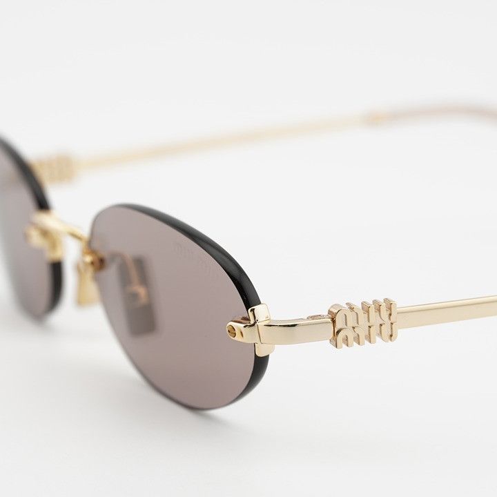 Miu Miu Miu Miu MUA54S 5AK20I Sunglasses Gold Oval Rimless Frame Size ONE SIZE - 3 Thumbnail