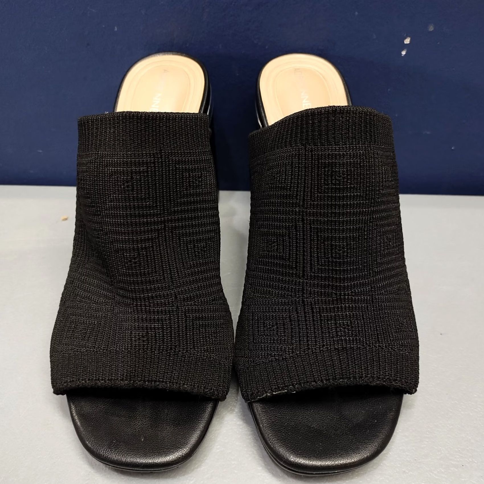 Vintage Adrienne Vittadini Aimie Heeled Slide Sandals Womens Size 5M Black Stretch Knit Size US 5 / IT 35 - 2 Thumbnail