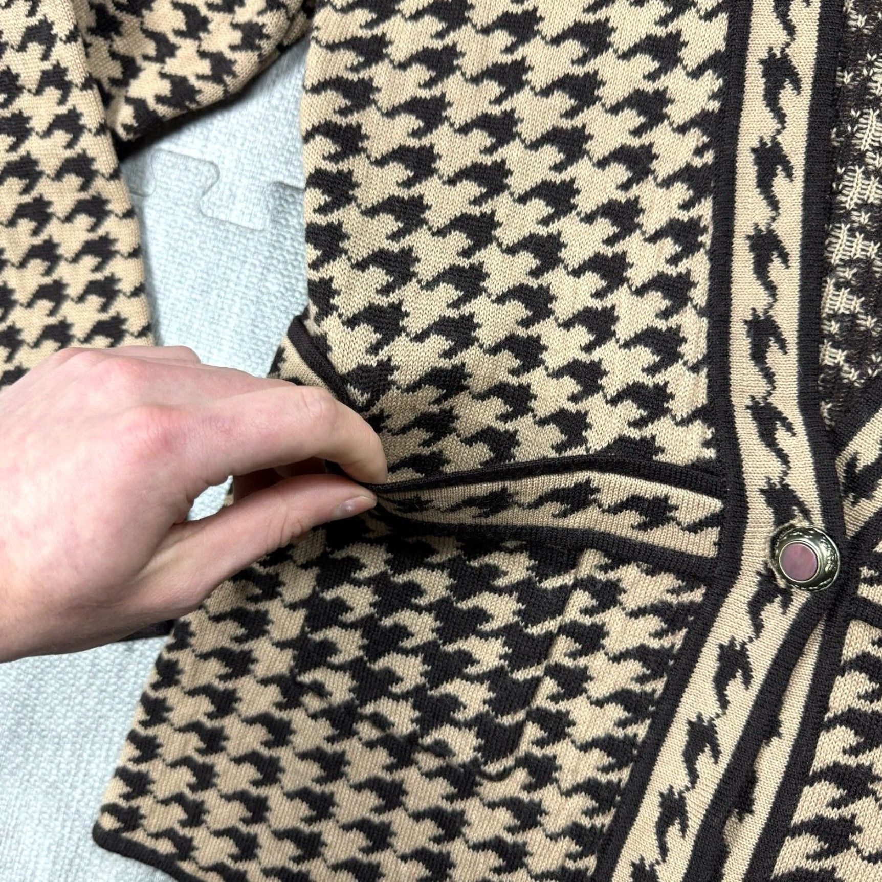 Vintage VTG MARISA CHRISTINA HOUNDSTOOTH CARDIGAN ONE BUTTON FITTED M Size M / US 6-8 / IT 42-44 - 3 Thumbnail
