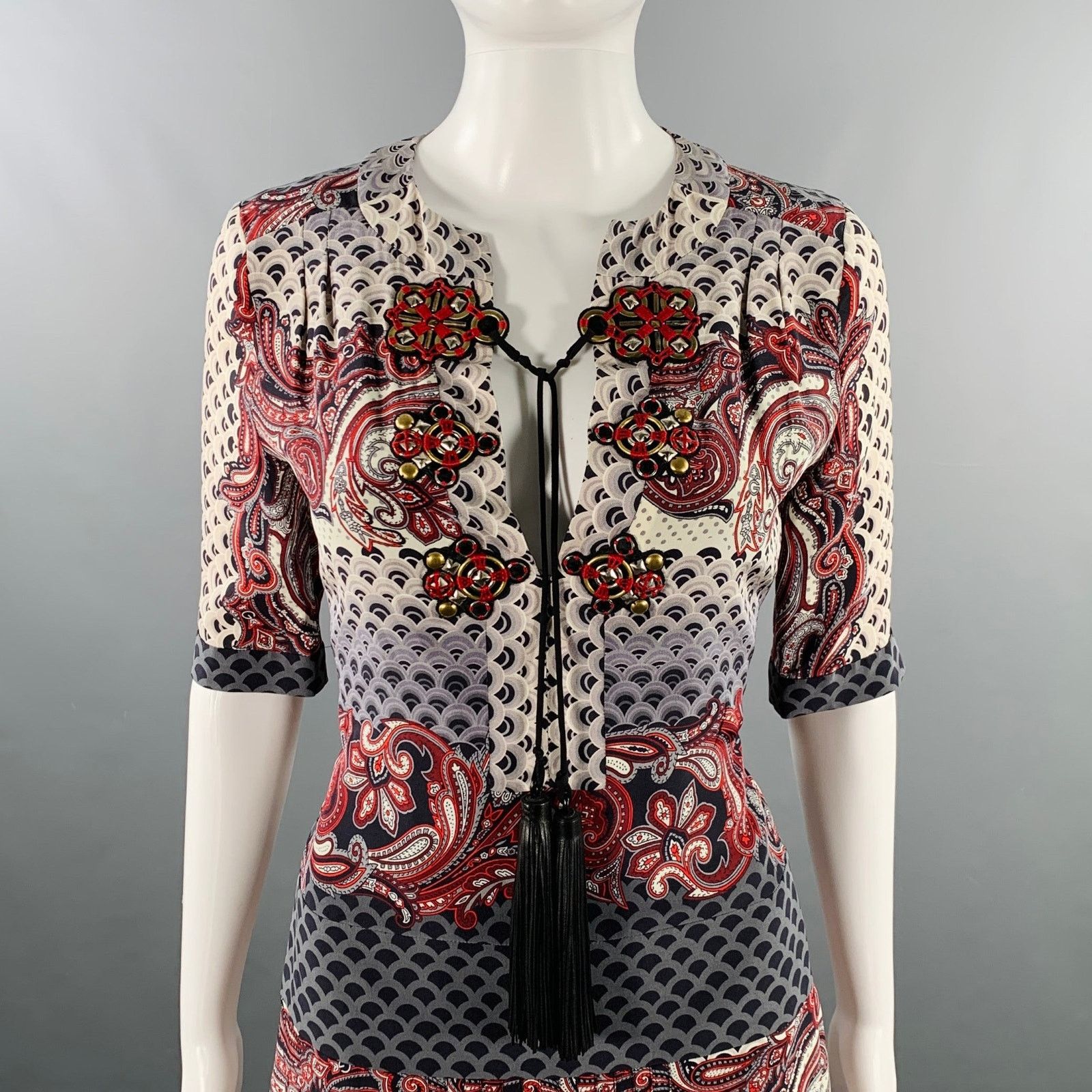Gucci GUCCI Size 4 Multi Color Silk Chinoiserie Pleated Dress Size S / US 4 / IT 40 - 2 Thumbnail