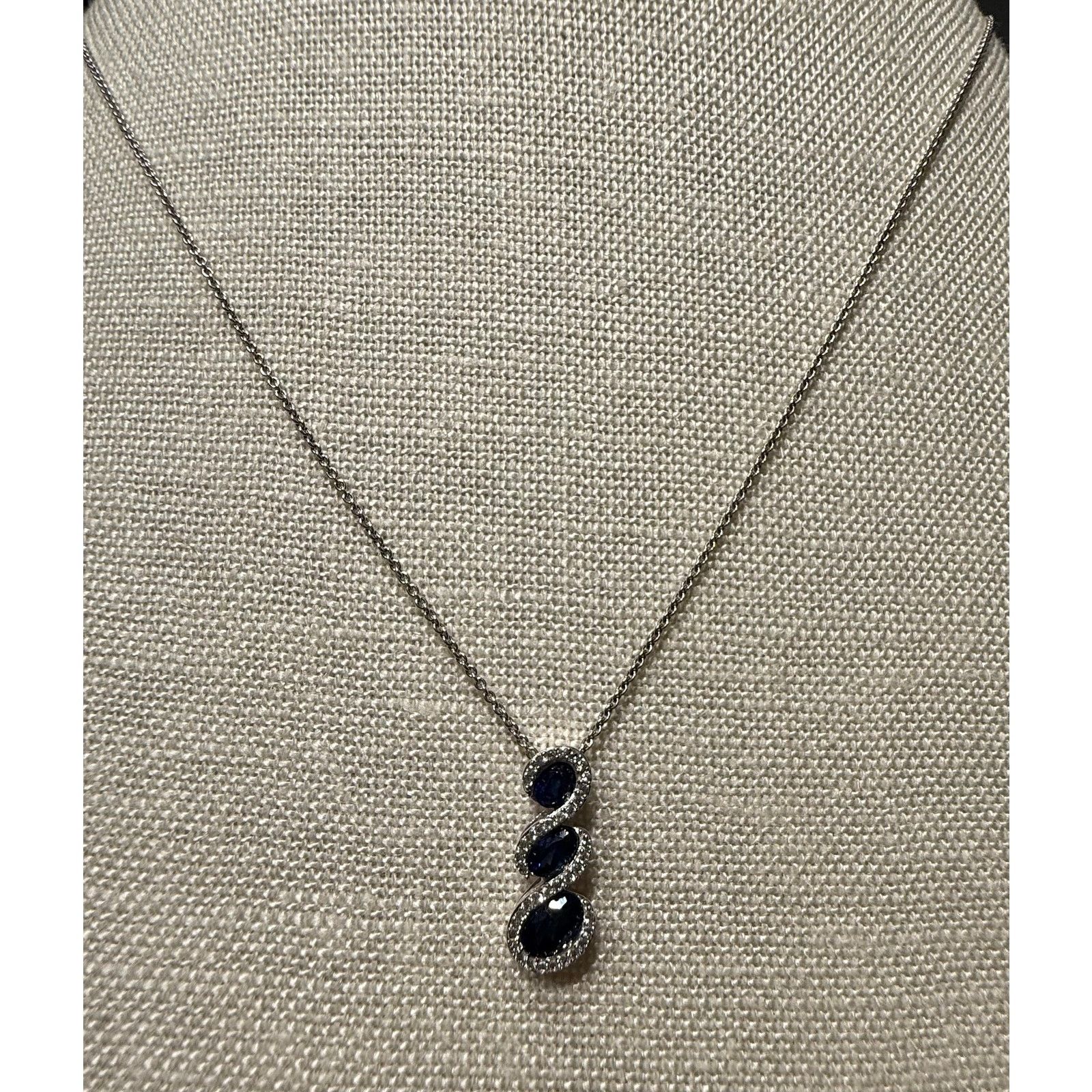 Other Vtg Sterling Silver authentic Sapphire Necklace 16” Size ONE SIZE - 1 Thumbnail