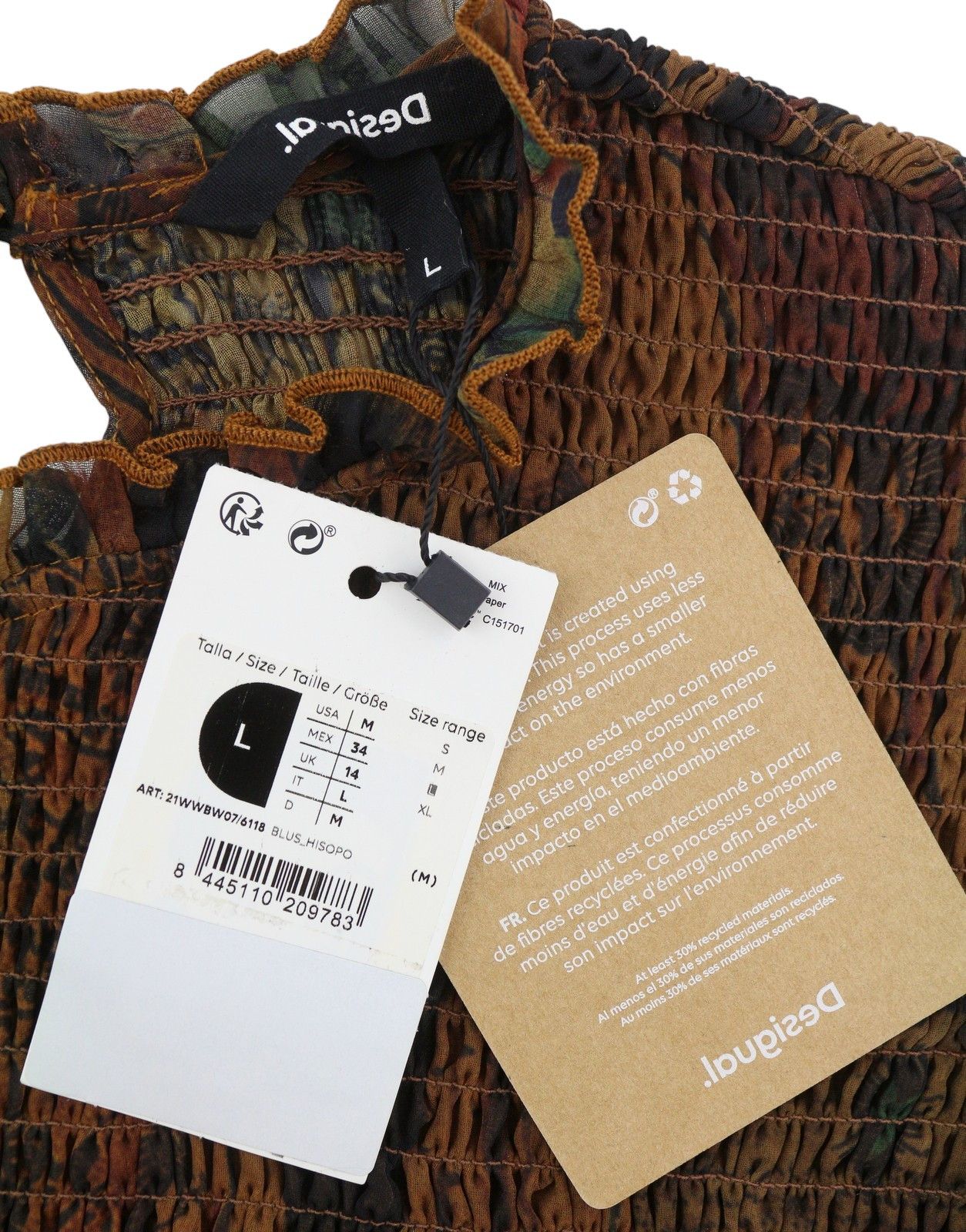Desigual BLUS HISOPO L Brown Honeycomb Print Blouse 88934 Size L / US 10 / IT 46 - 8 Thumbnail