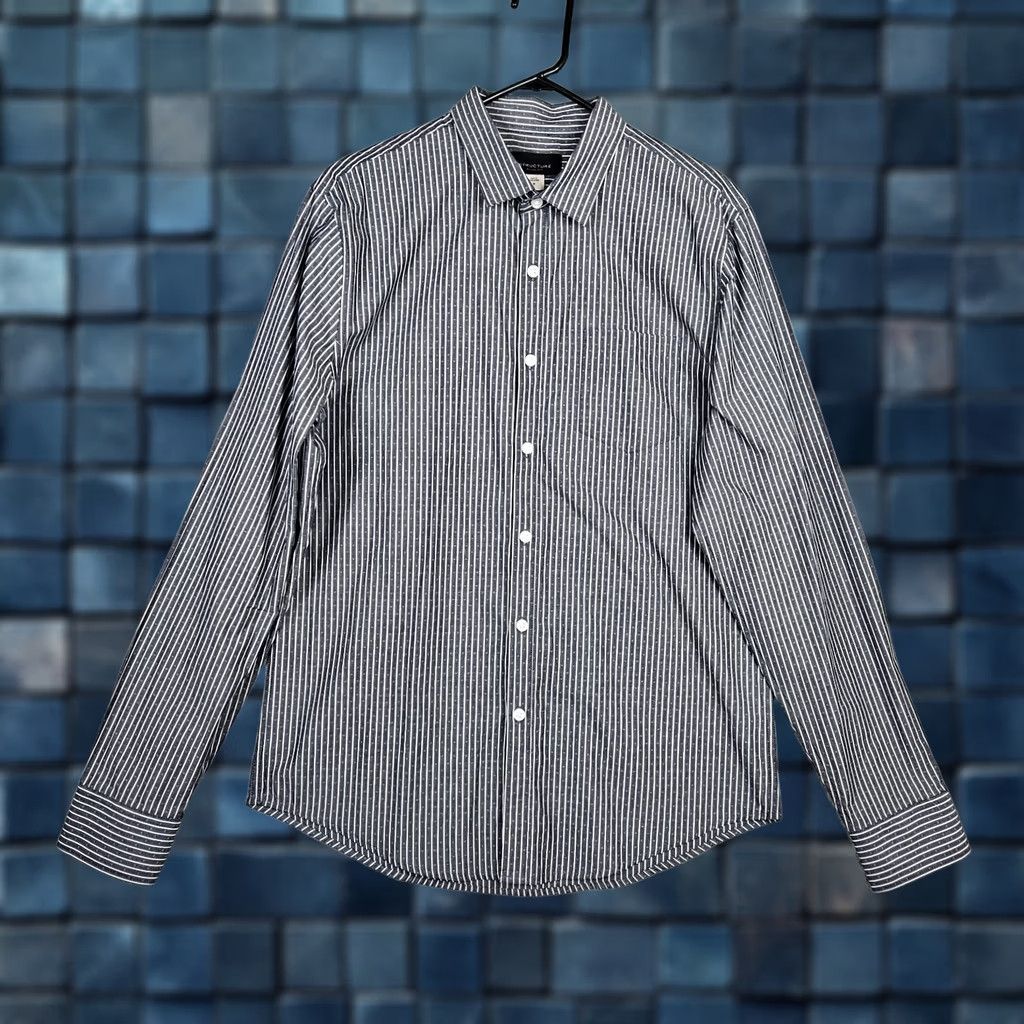 Vintage Structure Slim Fit Men's Gray White Stripes Long sleeve Button up Shirt M Size US M / EU 48-50 / 2 - 1 Thumbnail