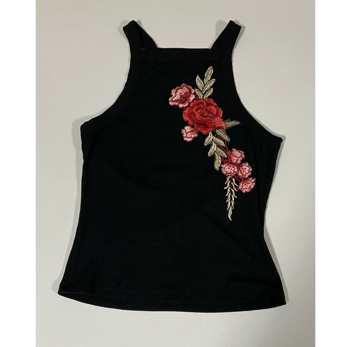 Japanese Brand Black Rose Floral Square-Neck Halter Tank Top Shirt Size S🌹✨ Size S / US 4 / IT 40 - 1 Thumbnail