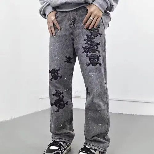 Jean Pirate Skull Patch Gray Denim Jeans Size US 32 / EU 48 - 2 Thumbnail