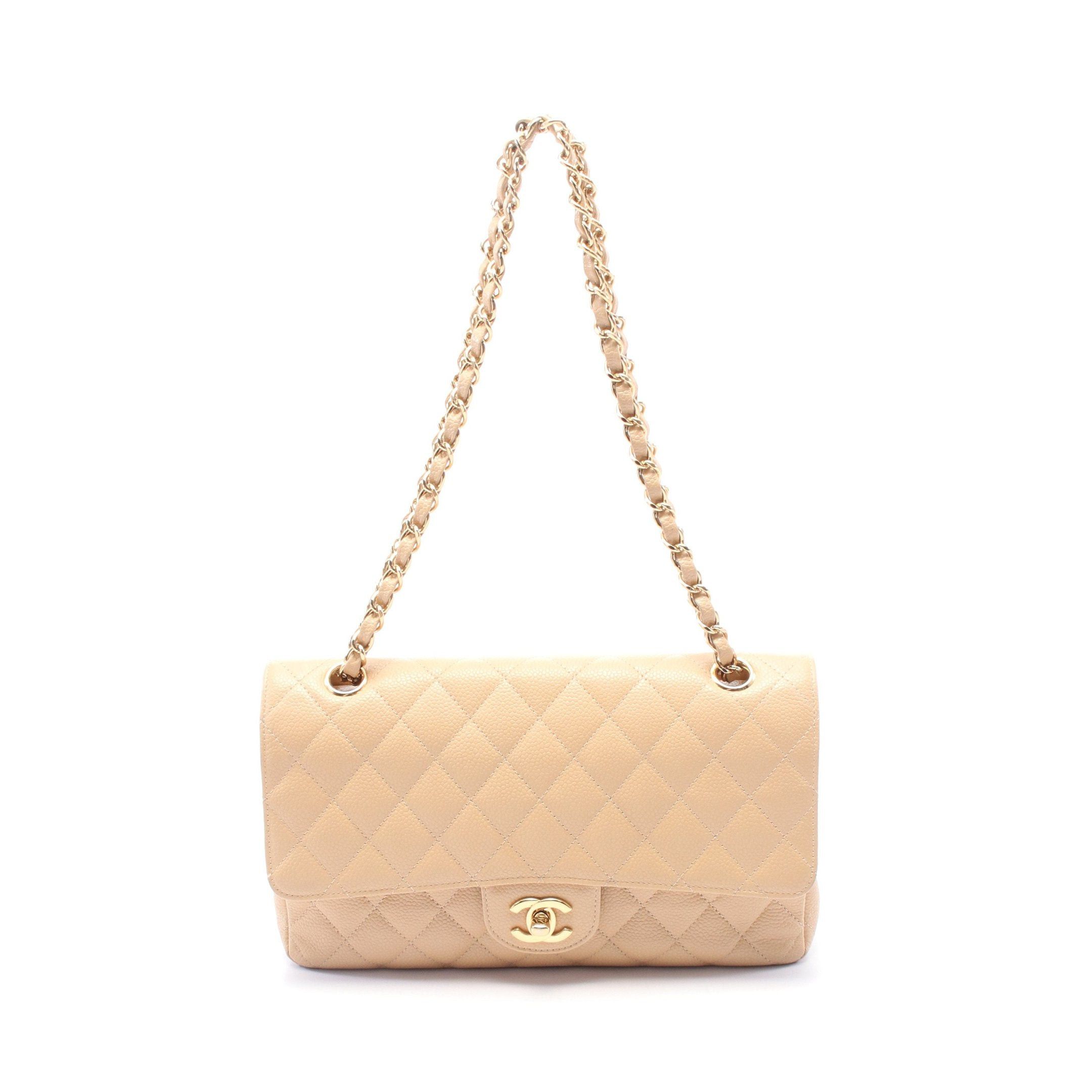 Chanel Matelasse Double Flap Chain Shoulder Bag Caviar Skin Beige Gold Hardware in Neutrals, Women's