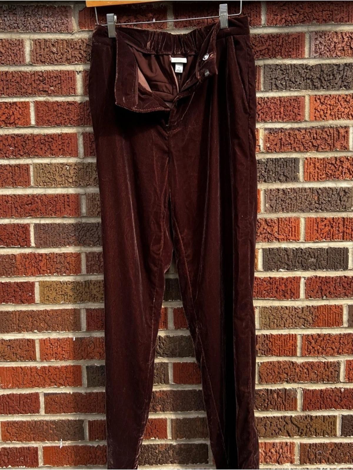 Other A New Day Brown Velvet High Rise Straight Fit Dress Pants Size 28" / US 6 / IT 42 - 2 Thumbnail