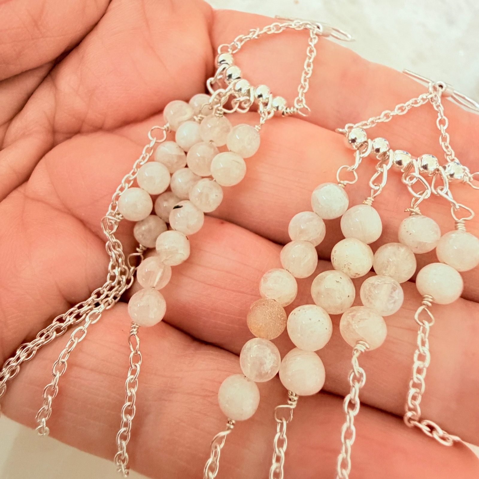 The Unbranded Brand Long Beaded Rainbow Moonstone Dangle Earrings Size ONE SIZE - 5 Thumbnail