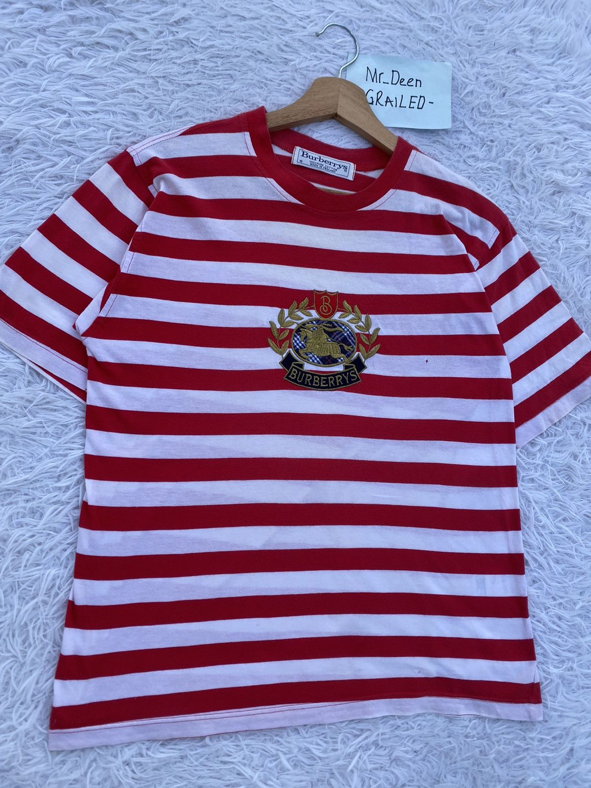 Burberry Rare Vintage Burberry Spellout Biglogo Stripes Tshirt Size US M / EU 48-50 / 2 - 5 Thumbnail