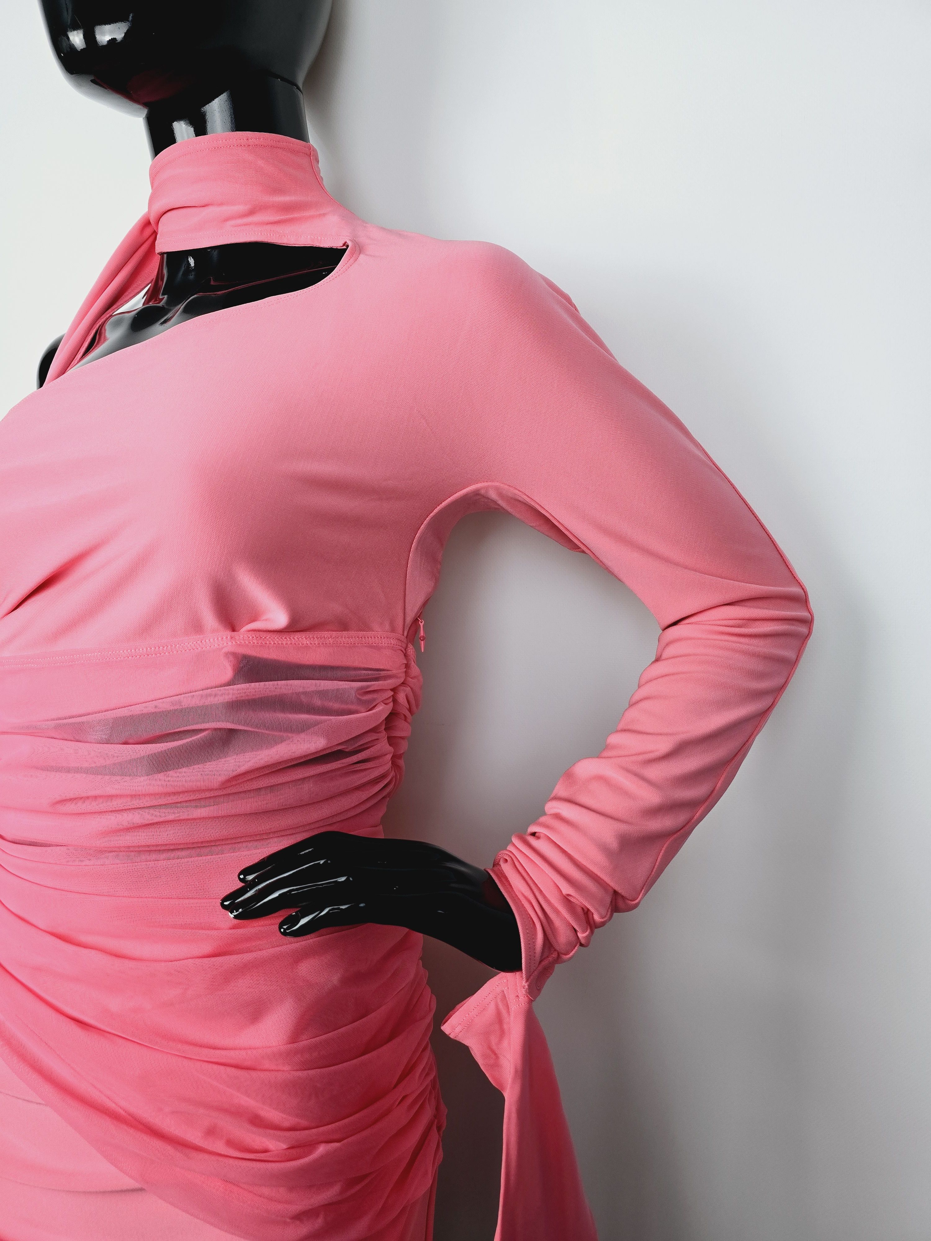 H&M × Mugler Mugler x H&M Pink Asymmetric One-Sleeve Ruched Mini Dress Size M / US 6-8 / IT 42-44 - 3 Thumbnail