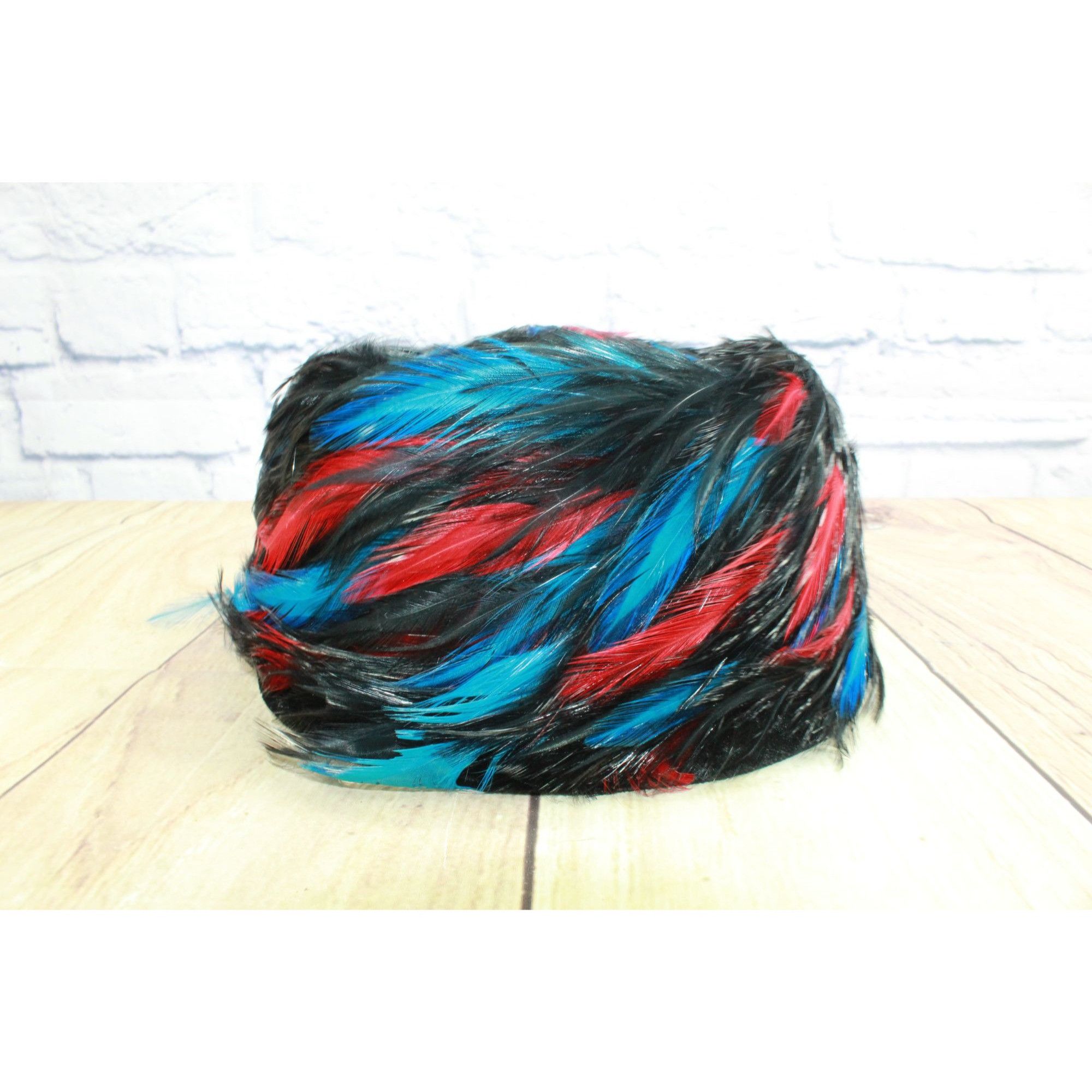 Other × Vintage Vintage Black Wool Beret w/ Red & Blue Feather Detail Size ONE SIZE - 5 Thumbnail