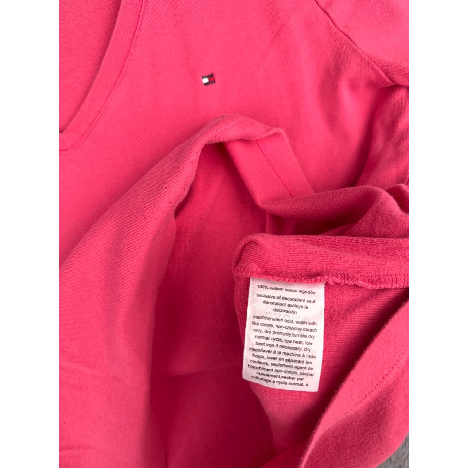 Tommy Hilfiger Tommy Hilfiger Pink Cotton V-Neck Shirt Women's XL Short Sleeve Casual Designer Size XL / US 12-14 / IT 48-50 - 7 Thumbnail
