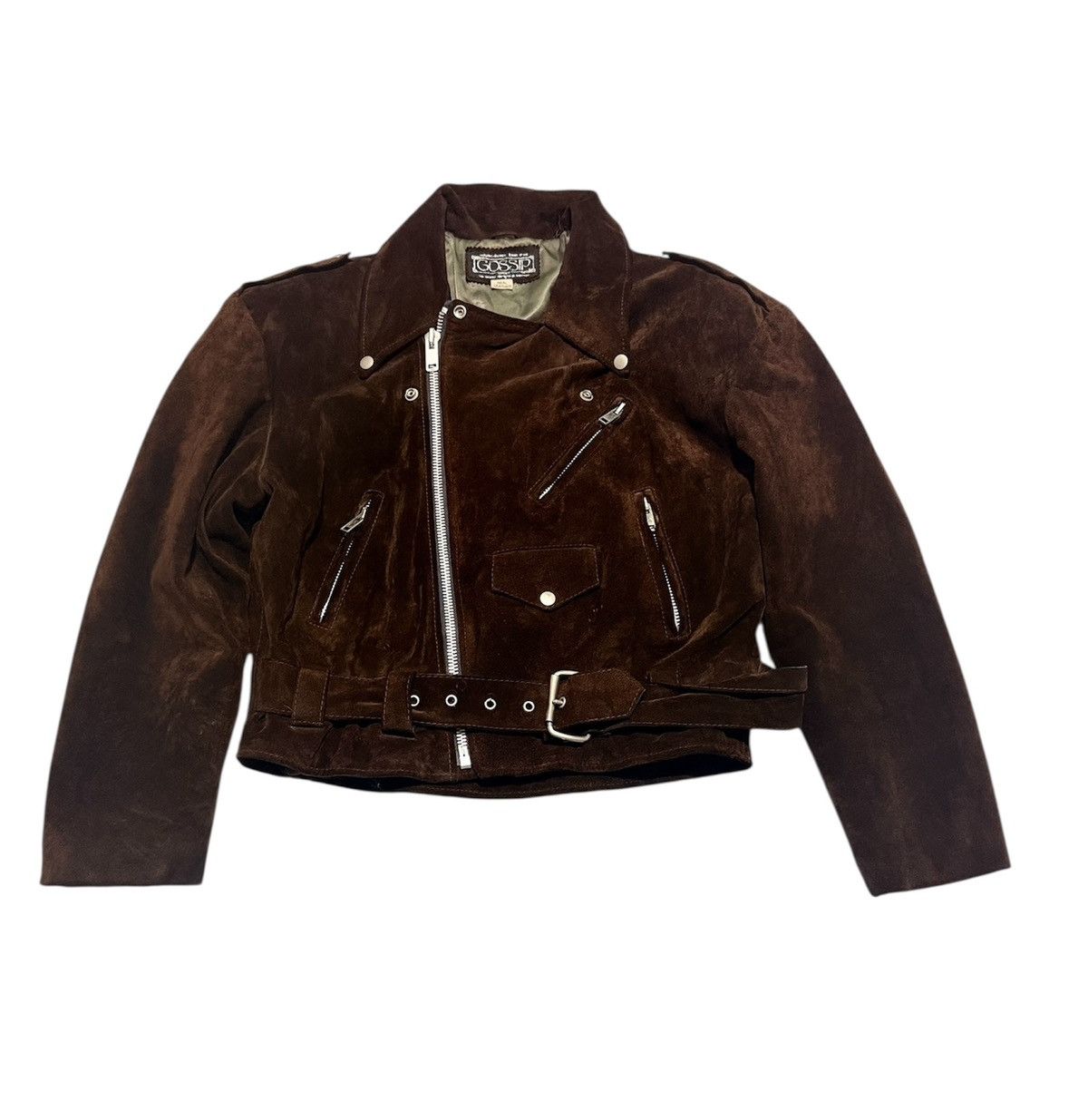 Genuine Leather Vtg 80s suede leather double collar GOSSIP Size US L / EU 52-54 / 3 - 1 Thumbnail