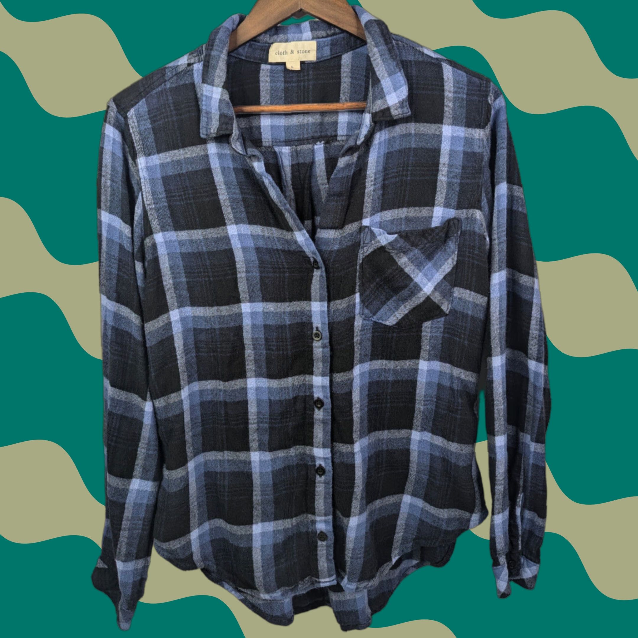 Anthropologie Cloth & Stone Women Blue Plaid Long Sleeve Button Up Shirt L Size L / US 10 / IT 46 - 1 Thumbnail