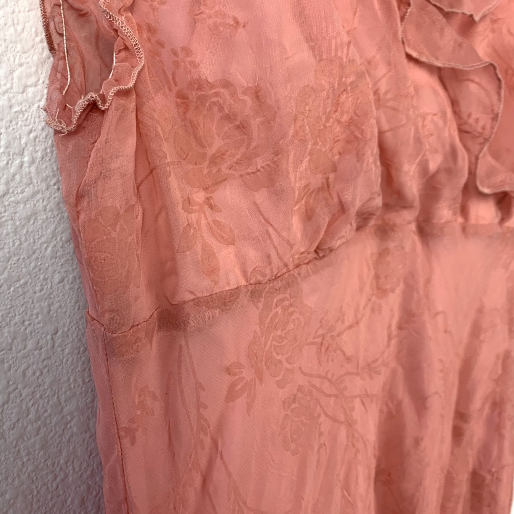 Pinko VINTAGE CDC petites Pink Crinkle Floral Ruffle Sheer Dress Midi 14 Dainty Coquette Size XL / US 12-14 / IT 48-50 - 4 Thumbnail
