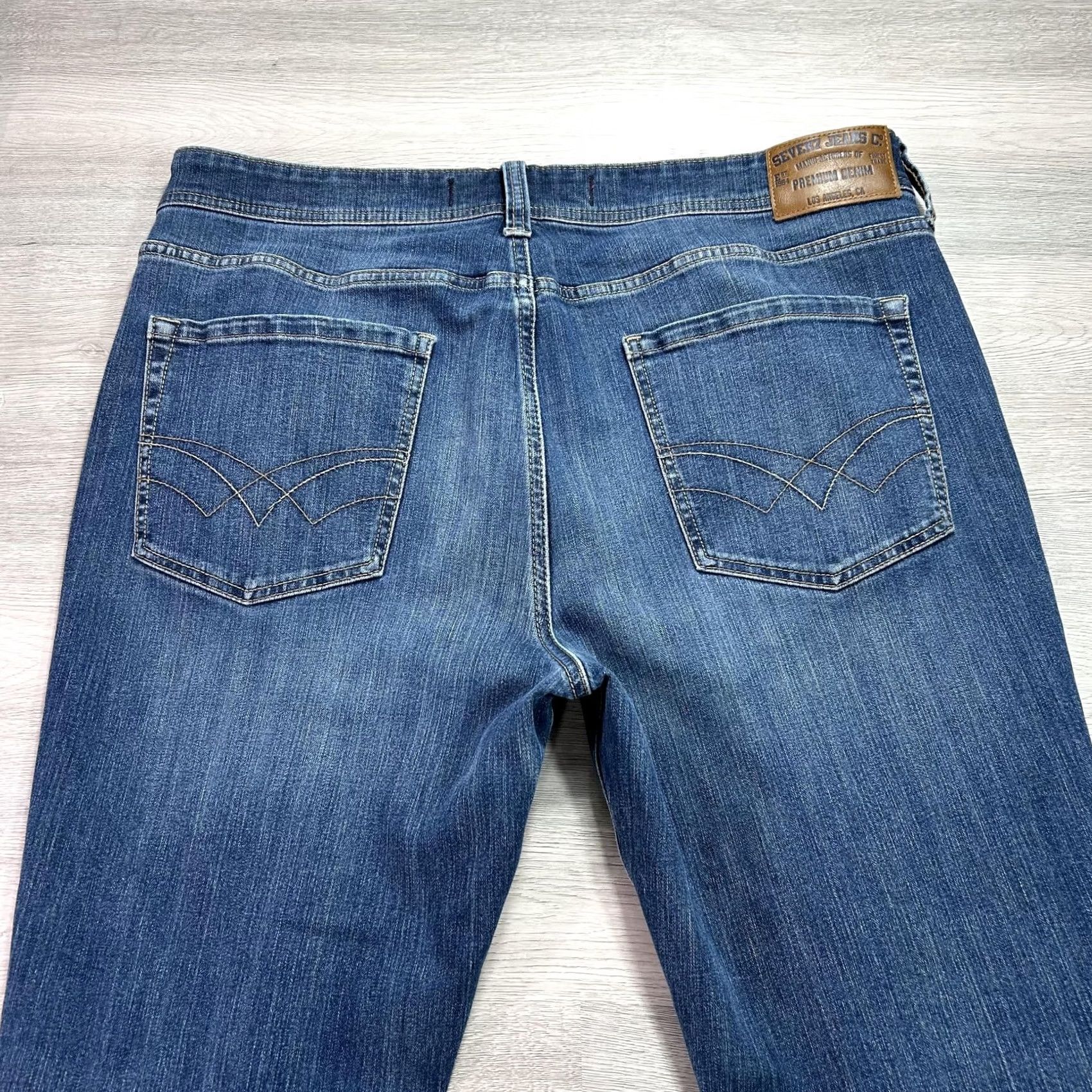 Vintage Seven7 Pants Mens 36 Blue Slim Straight Jeans 36x28 Wash Stretch Denim Size US 36 / EU 52 - 4 Thumbnail