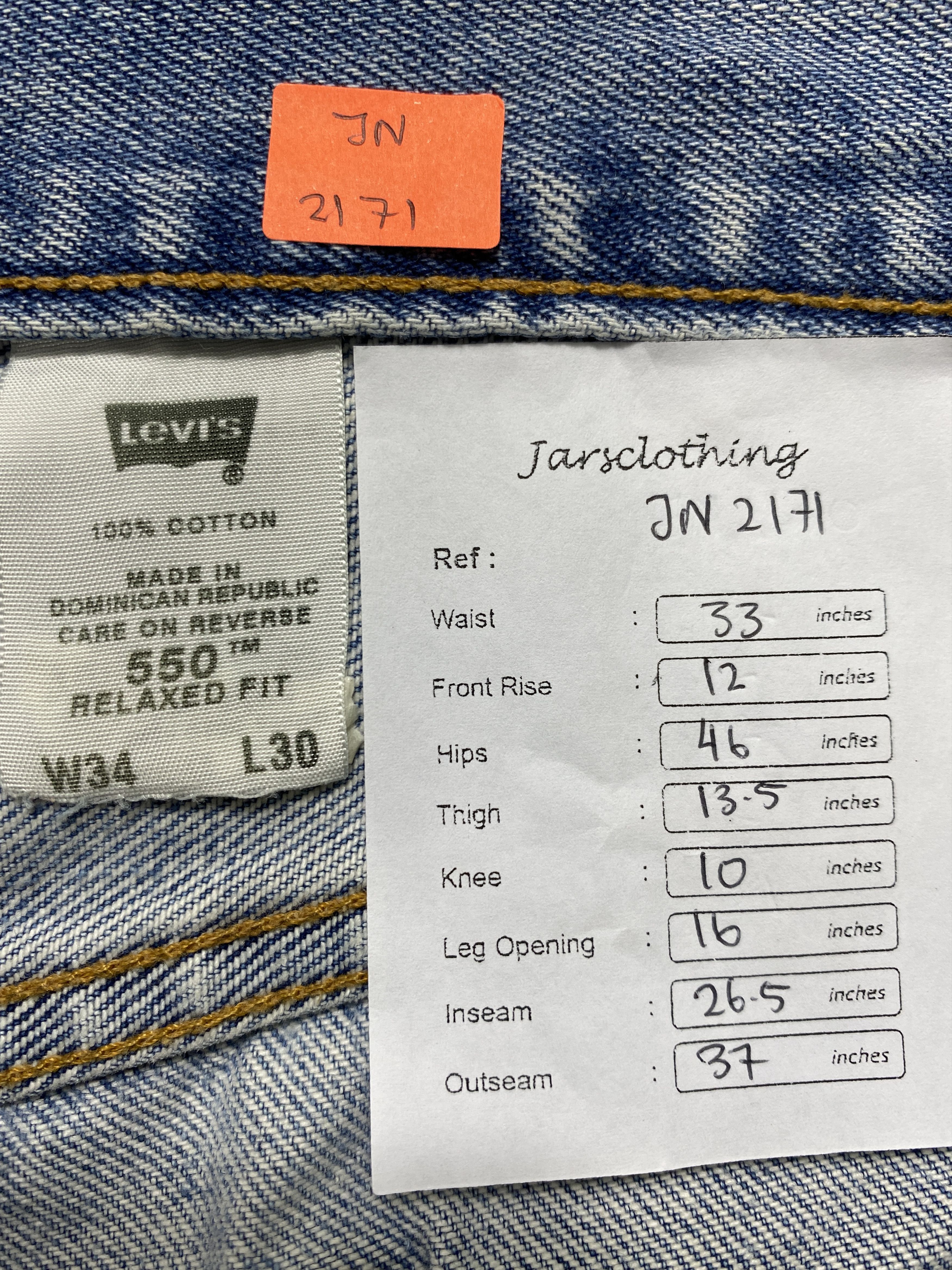 Levi's Dirty Light Blue Vintage Levi's 550 33x26.5 Denim -JN2171 Size US 33 - 8 Thumbnail