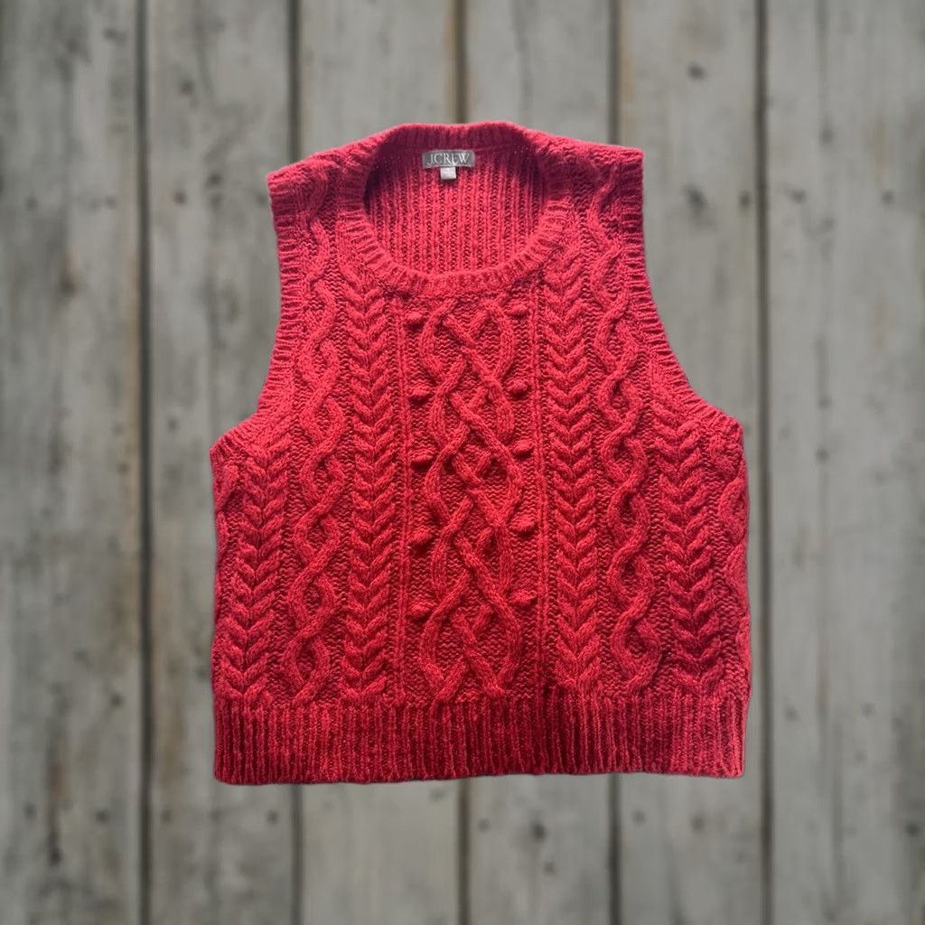 J.Crew J.Crew Sweater Vest Womens XL Red Cable Knit Sleeveless Crewneck Chunky Size XL / US 12-14 / IT 48-50 - 1 Thumbnail