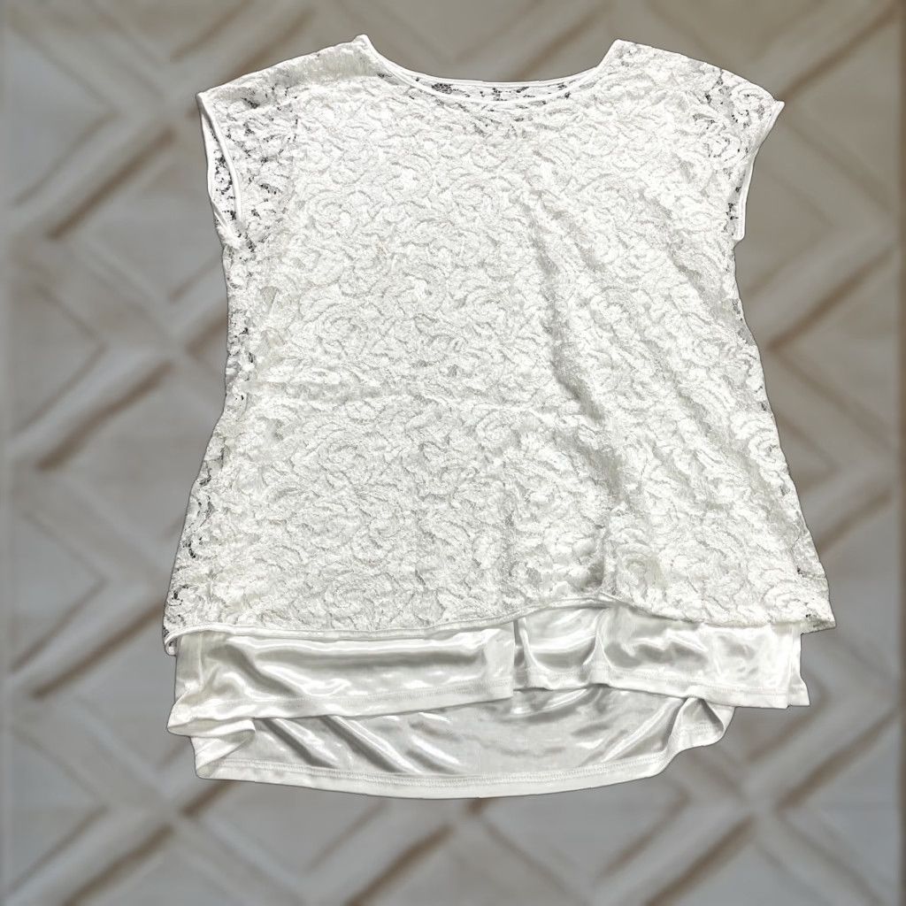 Vintage Cato Blouse Womens Plus 18/20W White Solid Lace Round Neck Lined Rayon Casual Size 3XL / US 20-22 - 1 Thumbnail