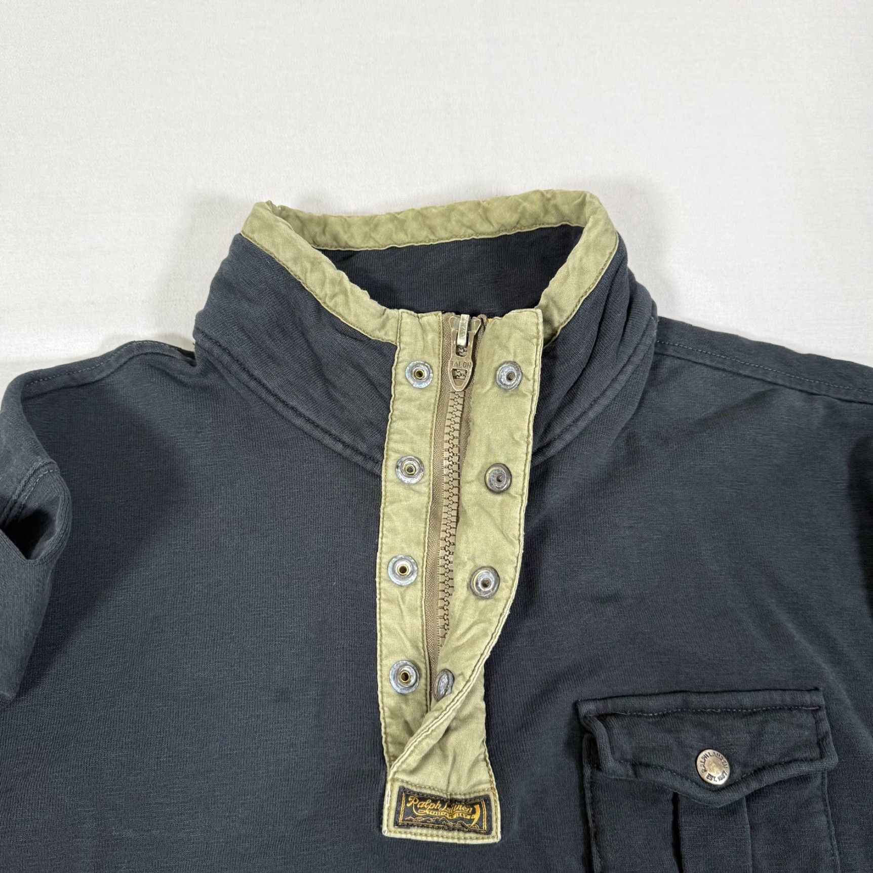 Polo Ralph Lauren VINTAGE Polo Ralph Lauren Sweatshirt Mens 2XL Black Mock Neck Snap Military Sweater Army Shirt Size US XXL / EU 58 / 5 - 3 Thumbnail
