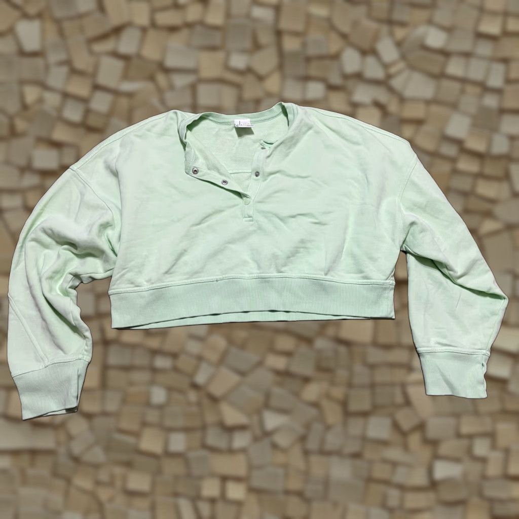 Vintage Aerie Sweater Women's Size XL Green Crop Top 1/4 Buttons Up Pullover Size XL / US 12-14 / IT 48-50 - 1 Thumbnail