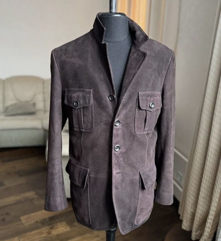 image of Tom Ford Leather Suede Biker Pocket Detail Heavy Jacket in Brown, Men's (Size Large)