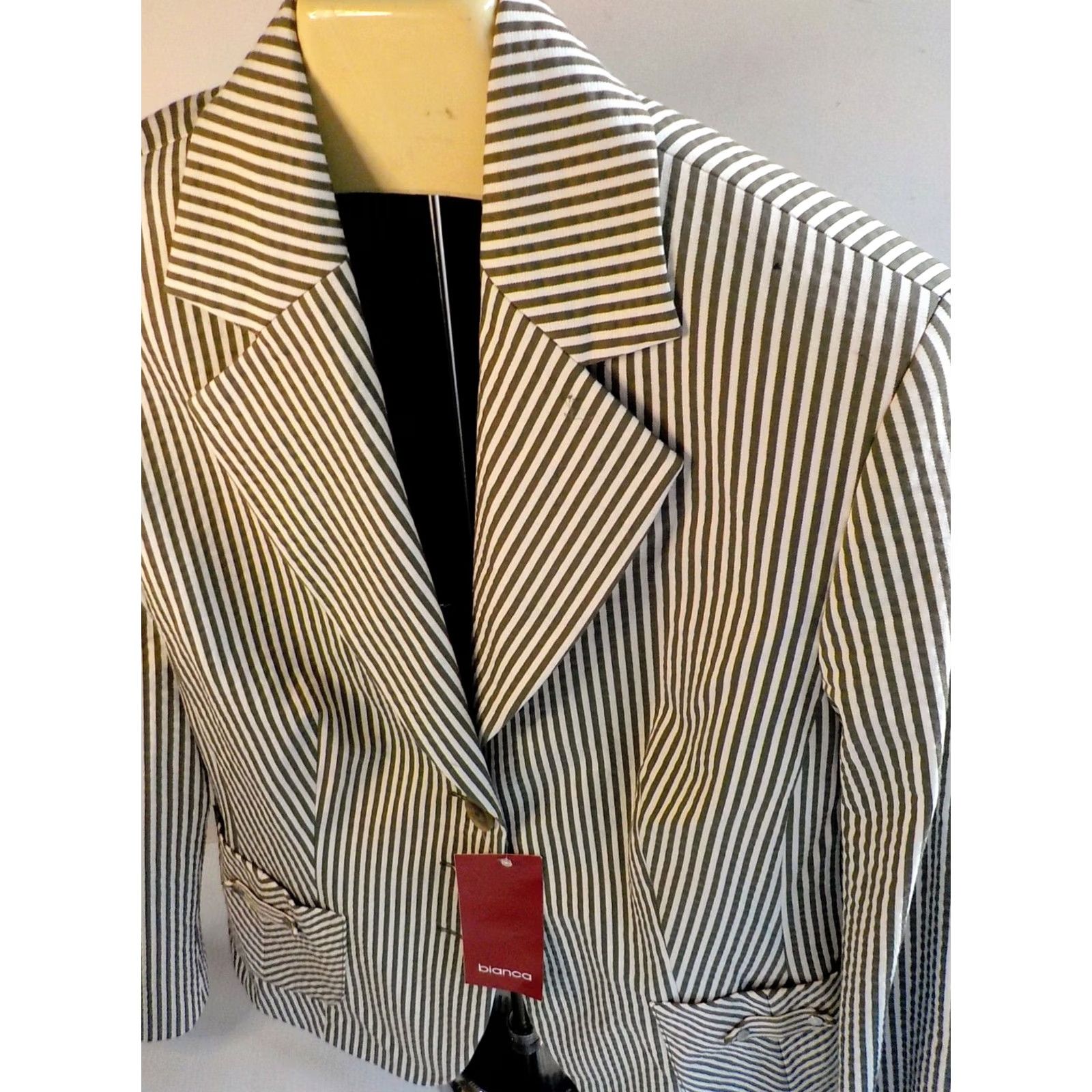 Vintage BIANCA Blazer Striped 3 Button Green/Ivory Cotton Blend SZ 12 NWT Womens Shirt Jacket Blazer Size XL / US 12-14 / IT 48-50 - 5 Thumbnail