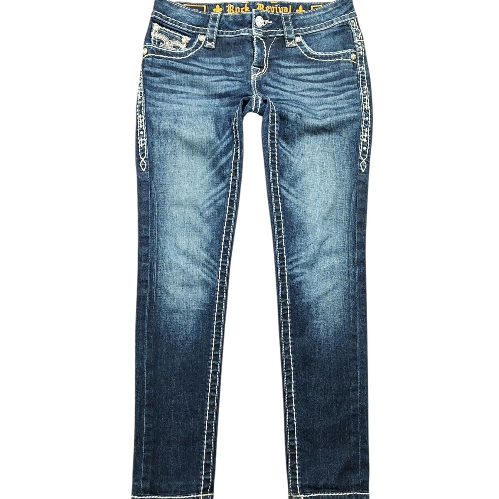 Vintage Rock Revival Jen Skinny Jeans Womens Tag 26 X 27 Inseam Blue Denim Size 26" / US 2 / IT 38 - 2 Thumbnail