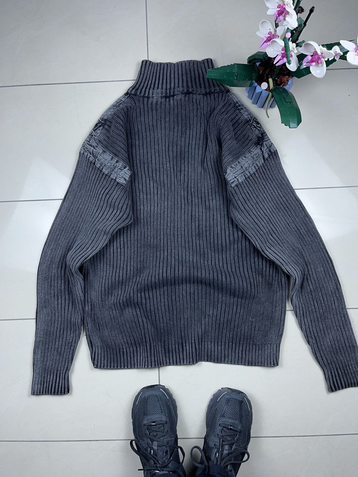 Japanese Brand × Vintage ➕ smoke gray black ribbed y2k vintage sweater avant garde Size US XL / EU 56 / 4 - 4 Thumbnail